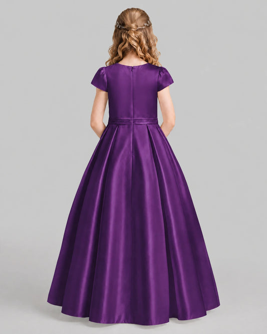 Purple A-line Junior Bridesmaid Dresses Back