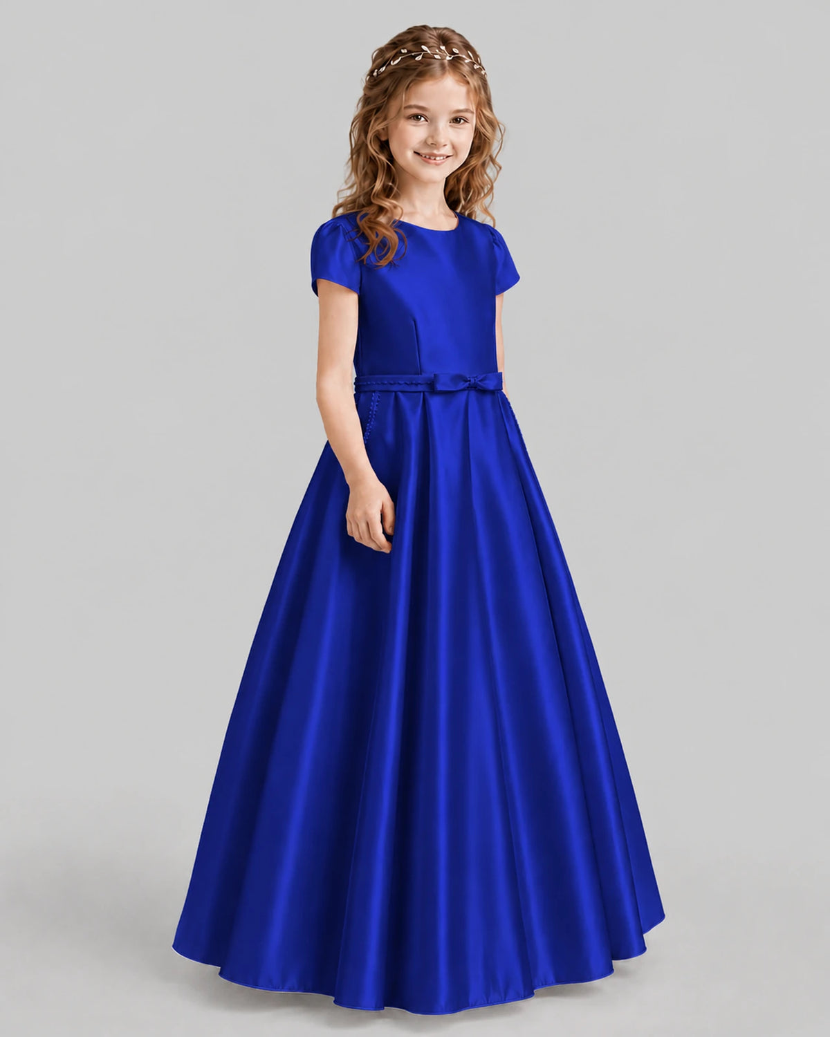 Royal Blue A-line Junior Bridesmaid Dresses Side