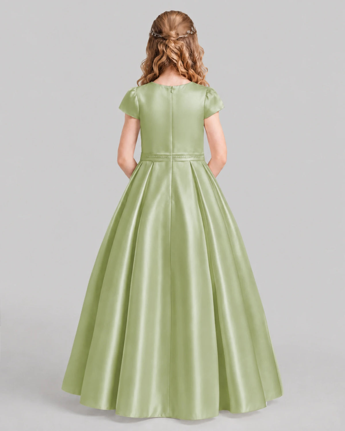 Sage Green A-line Junior Bridesmaid Dresses Back
