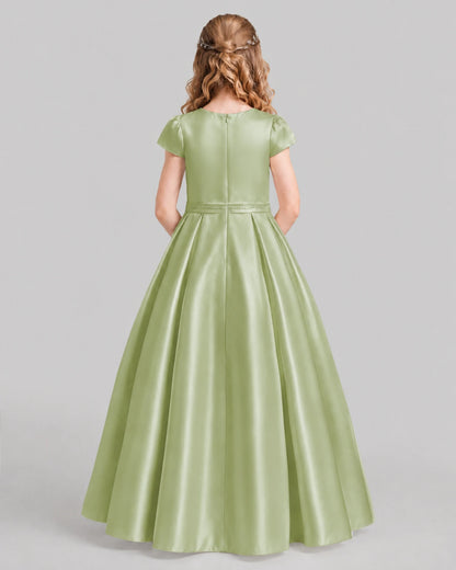 Sage Green A-line Junior Bridesmaid Dresses Back