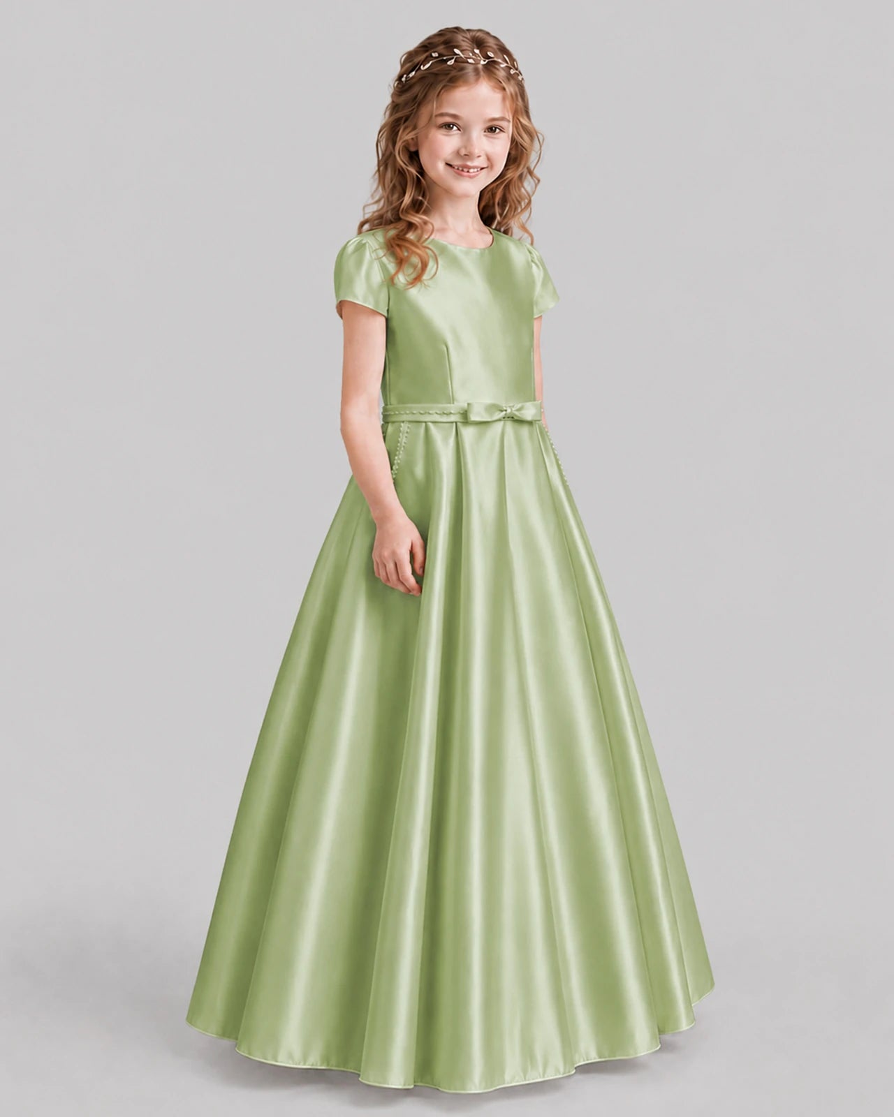 Sage Green A-line Junior Bridesmaid Dresses Side