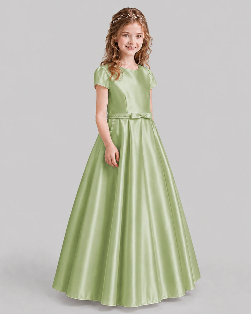 Sage Green A-line Junior Bridesmaid Dresses Side