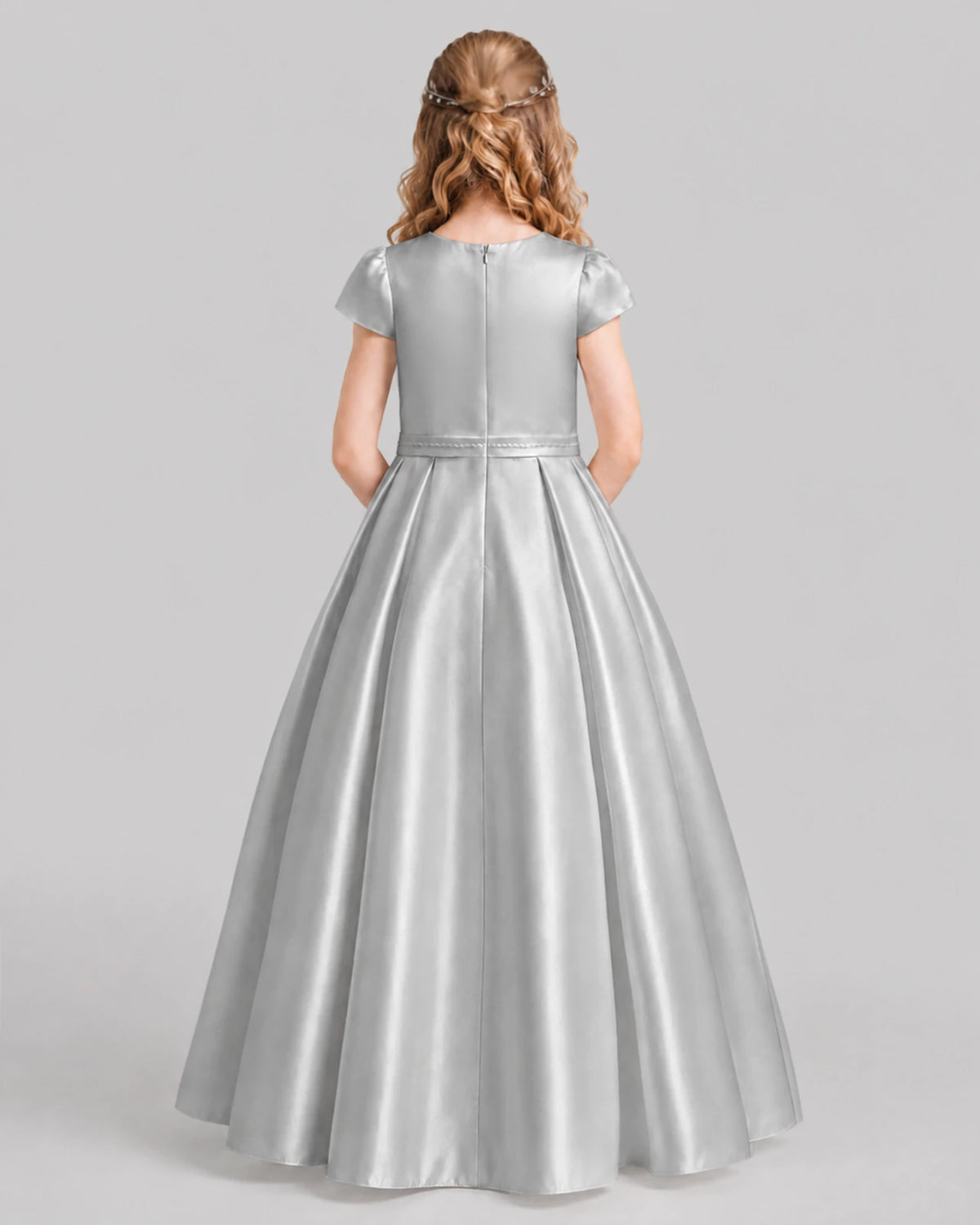 Silver A-line Junior Bridesmaid Dresses Back