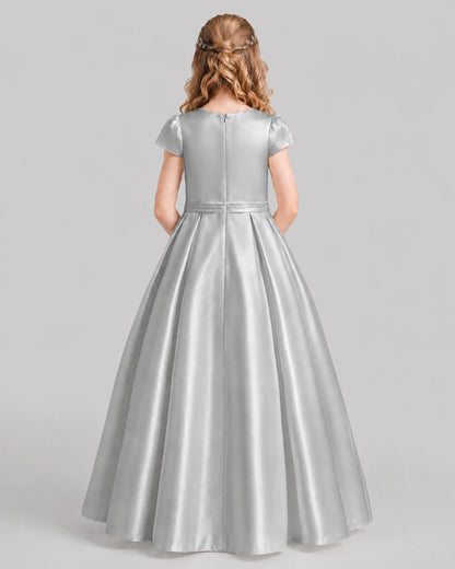 Silver A-line Junior Bridesmaid Dresses Back