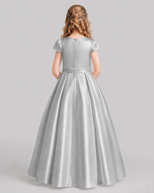 Silver A-line Junior Bridesmaid Dresses Back