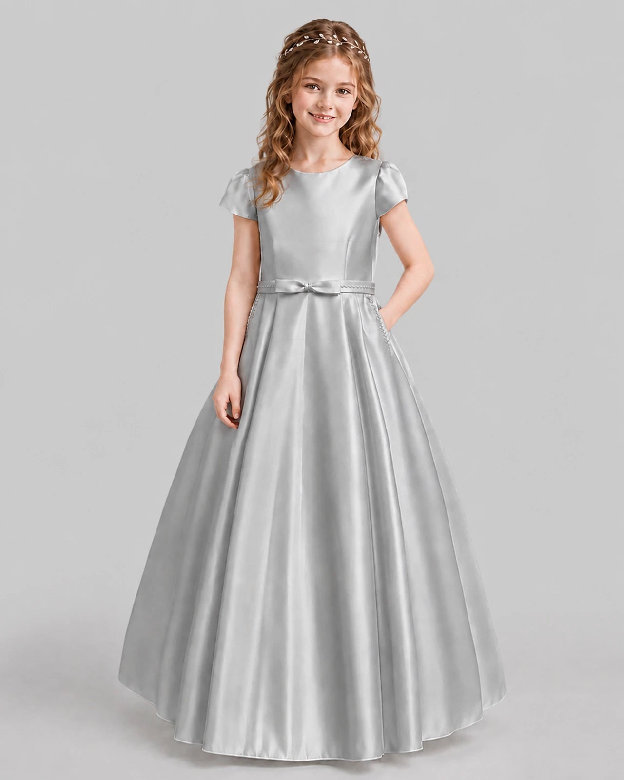 Silver A-line Junior Bridesmaid Dresses Front