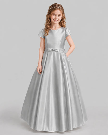 Silver A-line Junior Bridesmaid Dresses Front