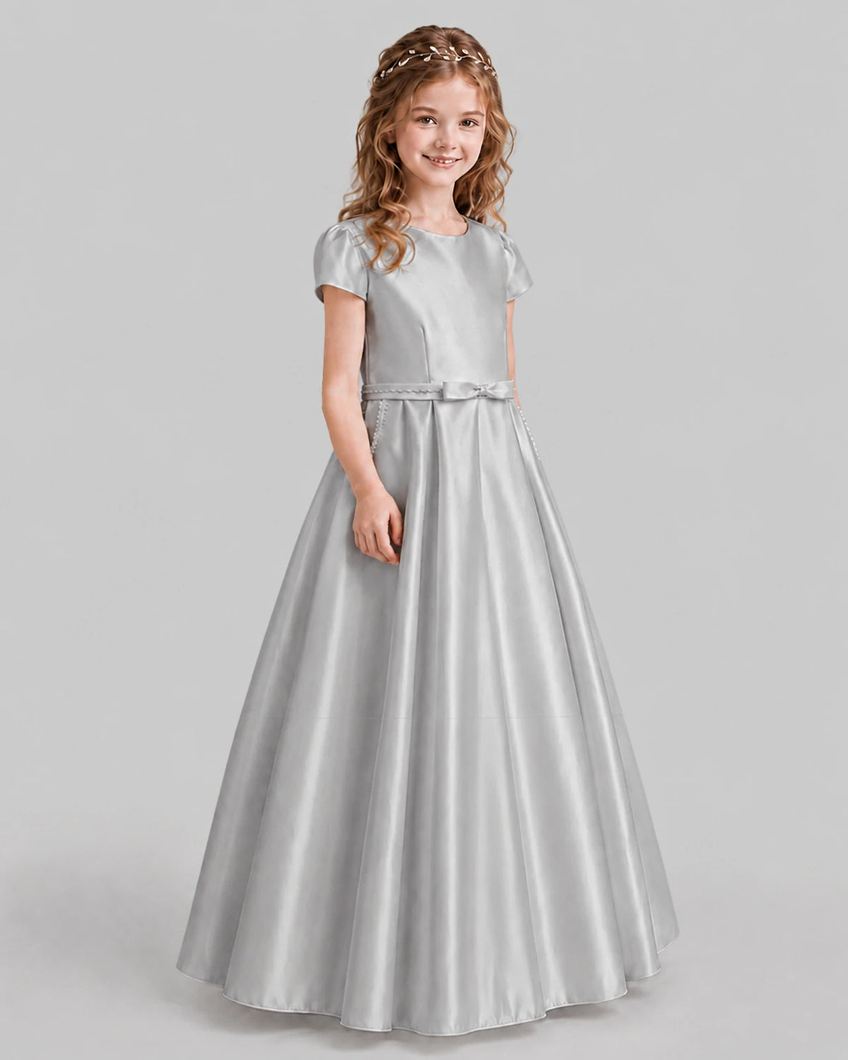 Silver A-line Junior Bridesmaid Dresses Side