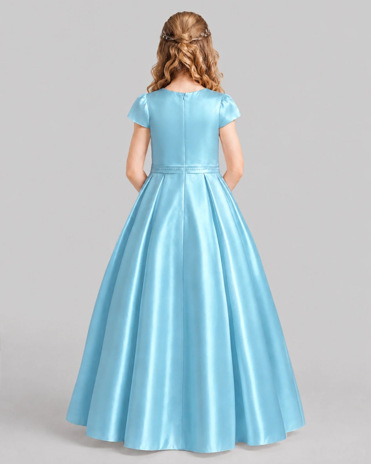Sky Blue A-line Junior Bridesmaid Dresses Back