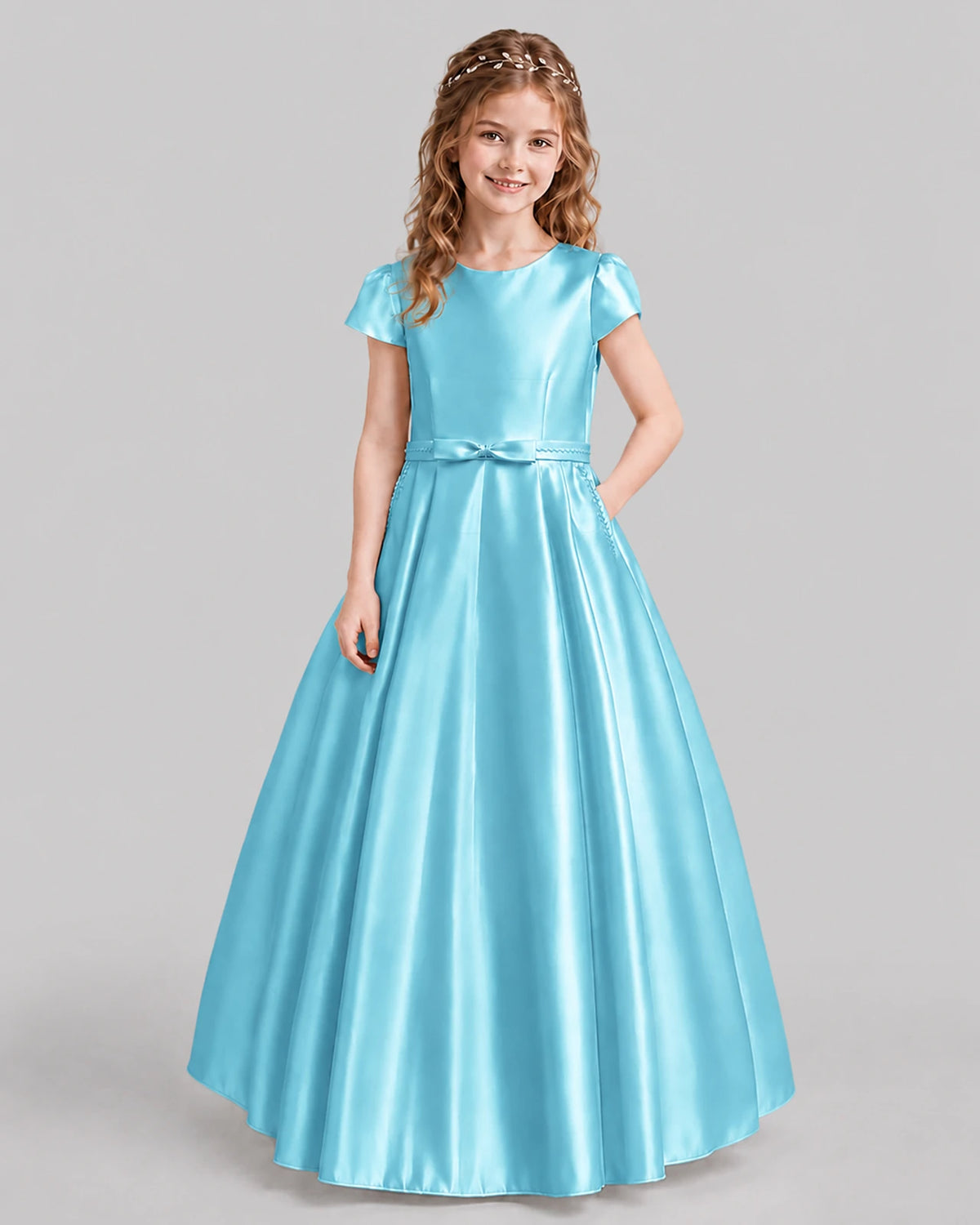Sky Blue A-line Junior Bridesmaid Dresses Front