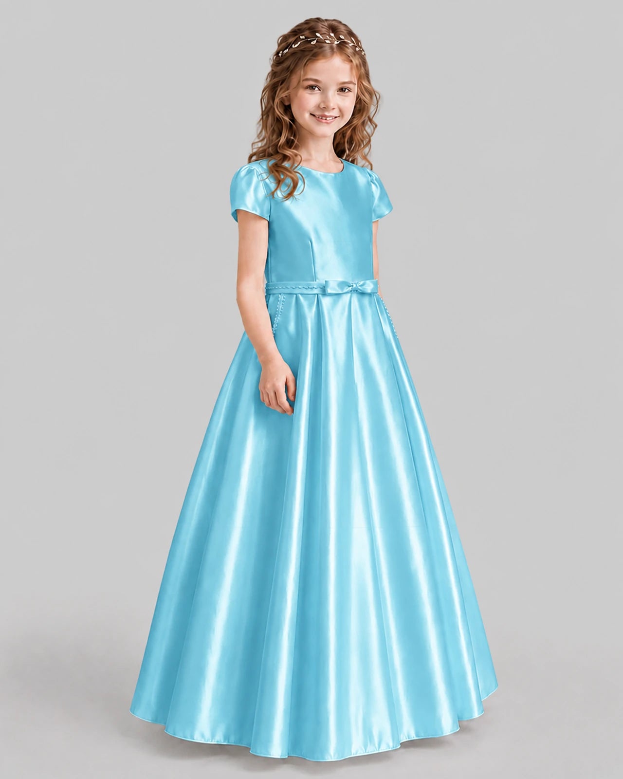 Sky Blue A-line Junior Bridesmaid Dresses Side
