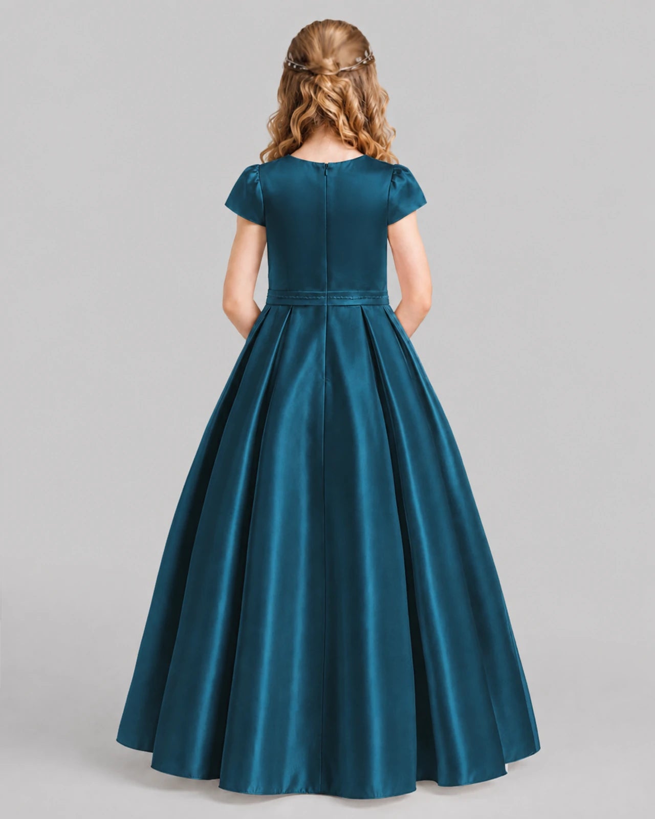 Teal A-line Junior Bridesmaid Dresses Back