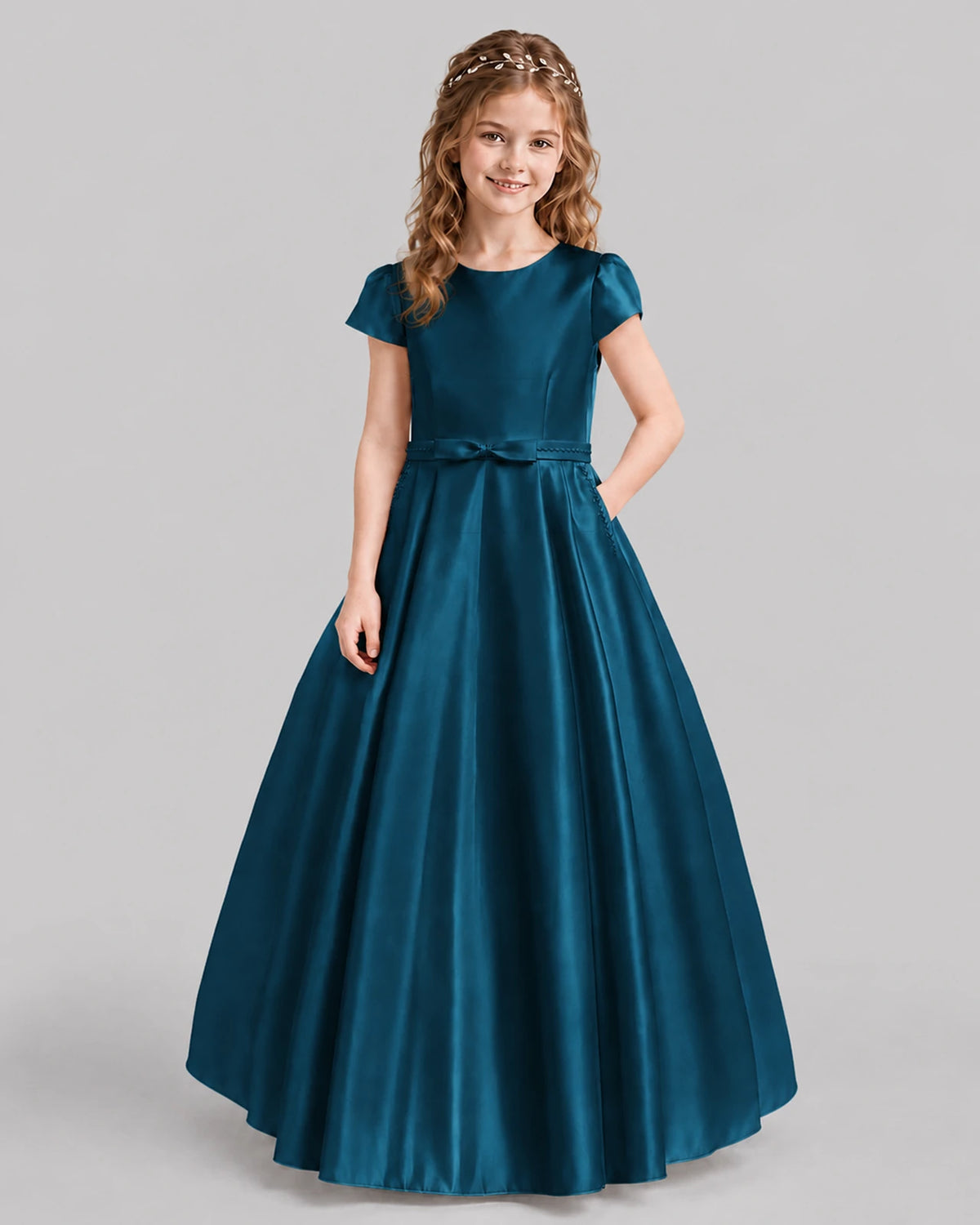 Teal A-line Junior Bridesmaid Dresses Front