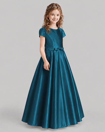 Teal A-line Junior Bridesmaid Dresses Side