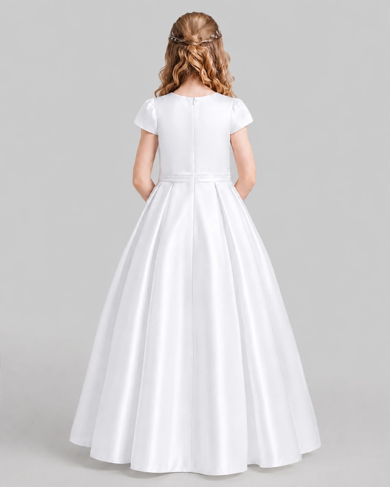White A-line Junior Bridesmaid Dresses Back