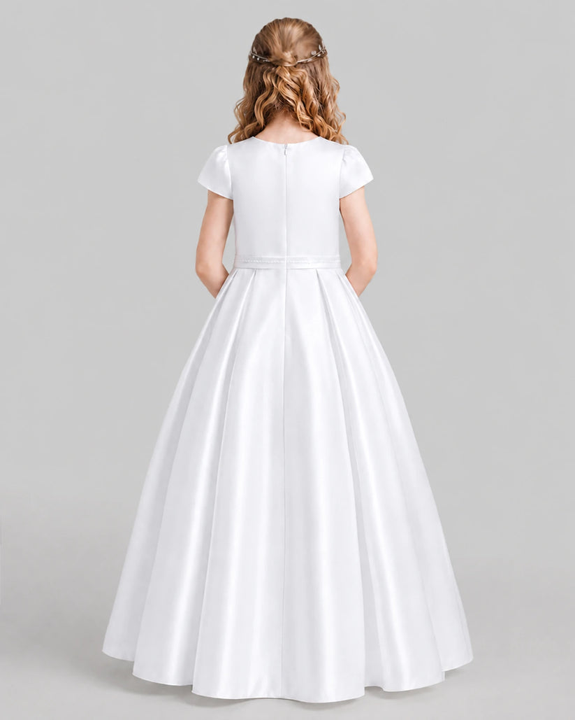 White A-line Junior Bridesmaid Dresses Back