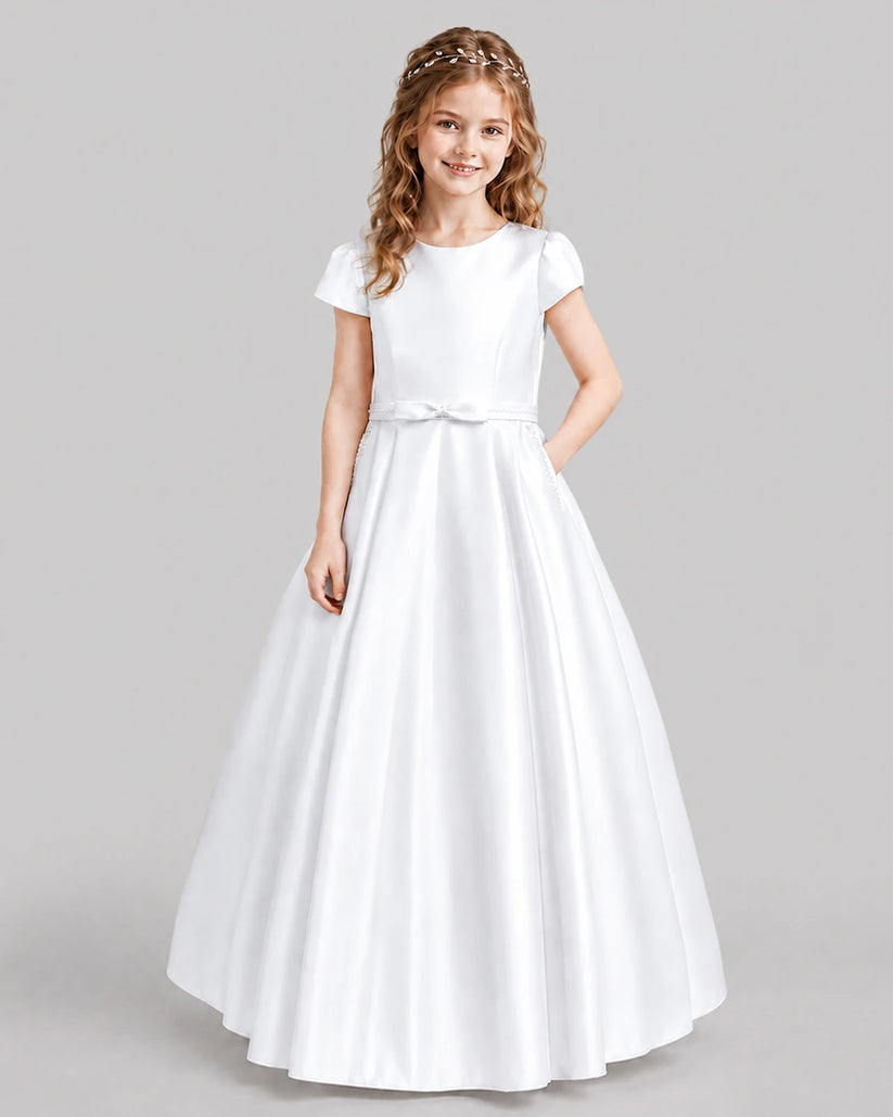 White A-line Junior Bridesmaid Dresses Front