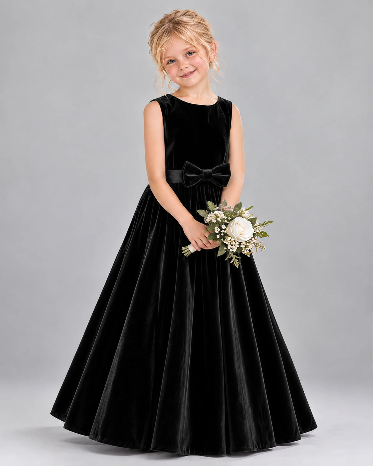 Black A-line Junior Bridesmaid Dresses Front
