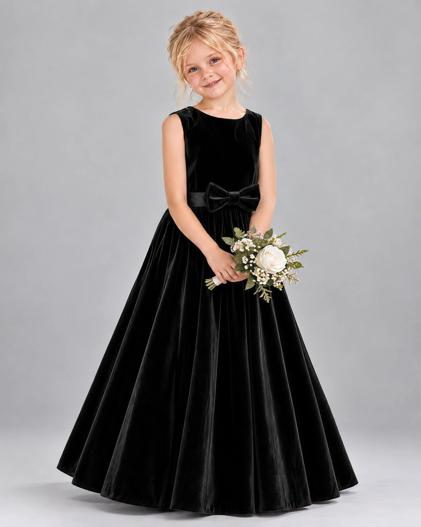 Black A-line Junior Bridesmaid Dresses Front