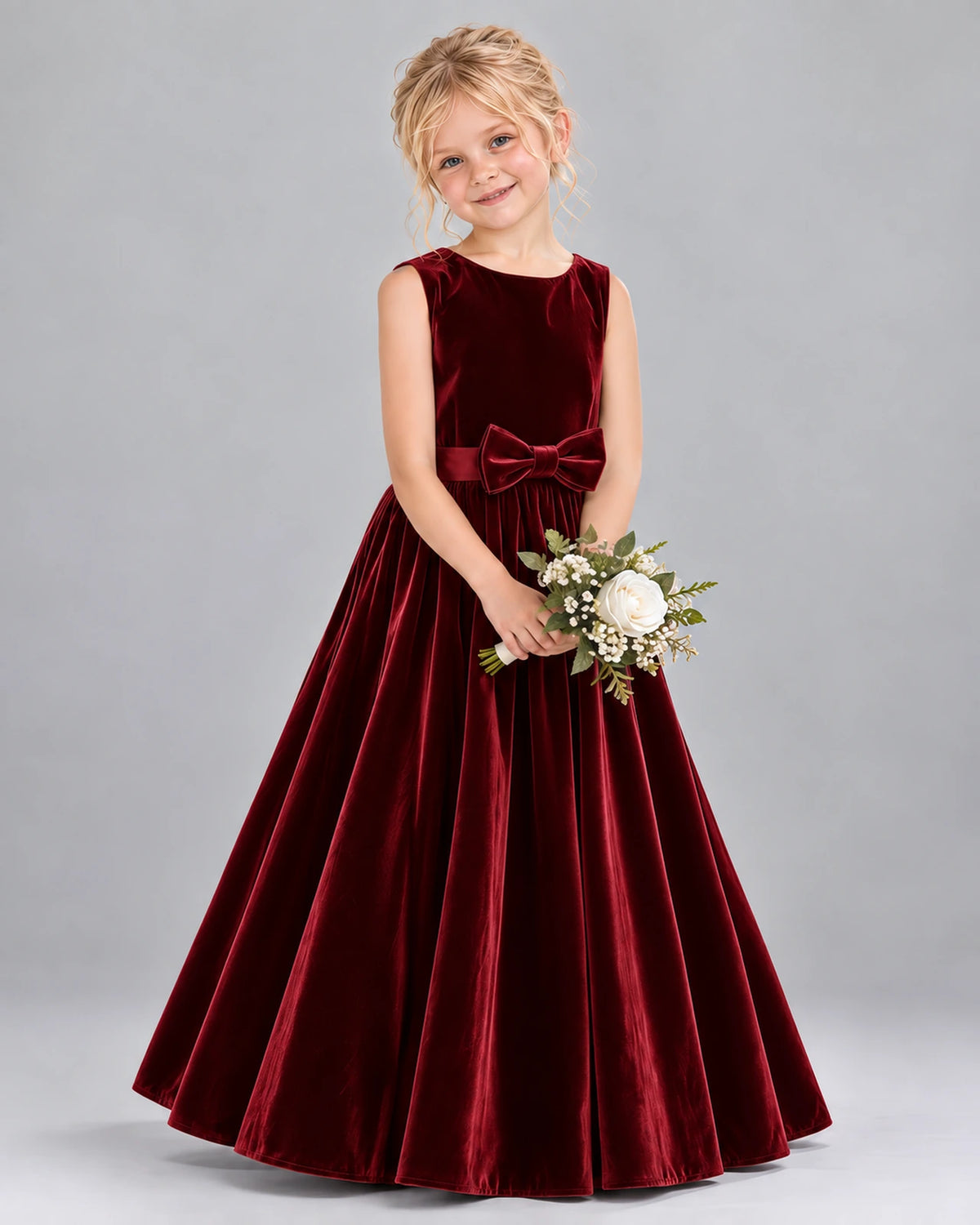 Burgundy A-line Junior Bridesmaid Dresses Front