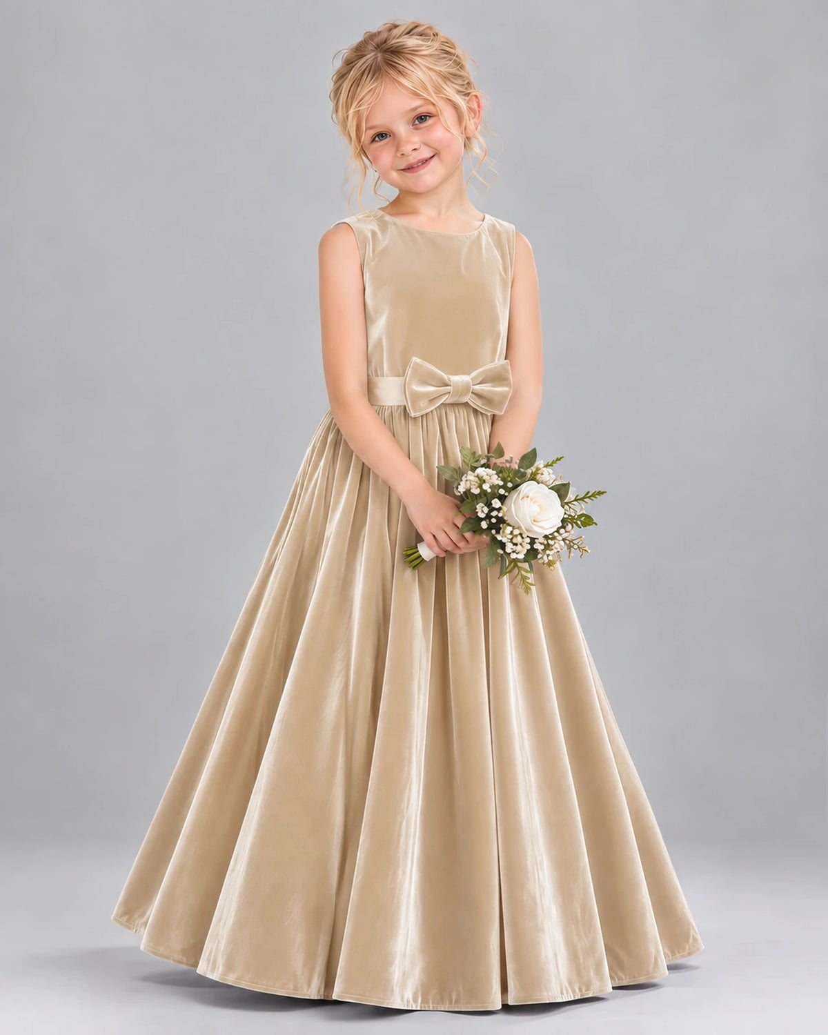 Champagne A-line Junior Bridesmaid Dresses Front