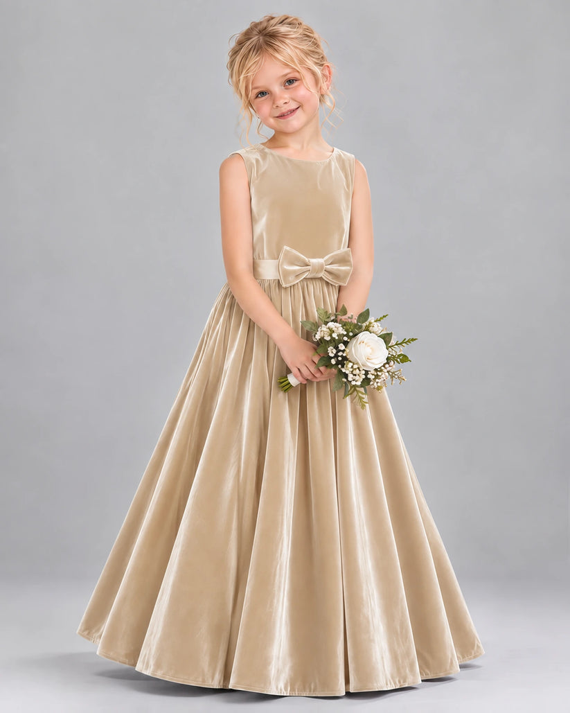 Champagne A-line Junior Bridesmaid Dresses Front