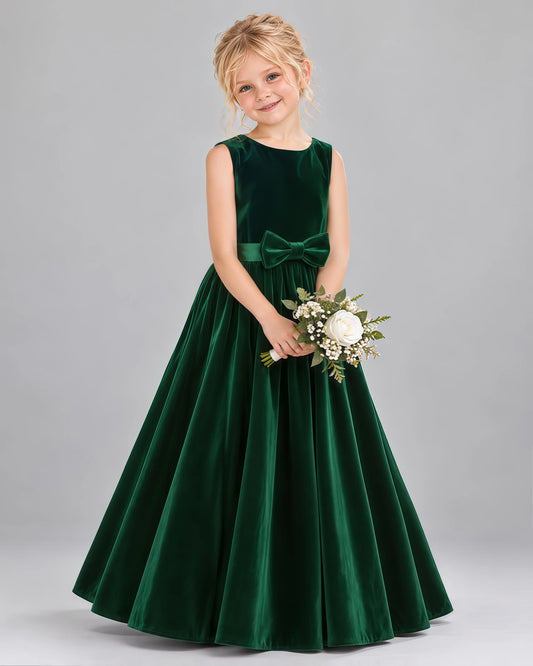 Dark Green A-line Junior Bridesmaid Dresses Front