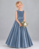 Dusty Blue A-line Junior Bridesmaid Dresses Front