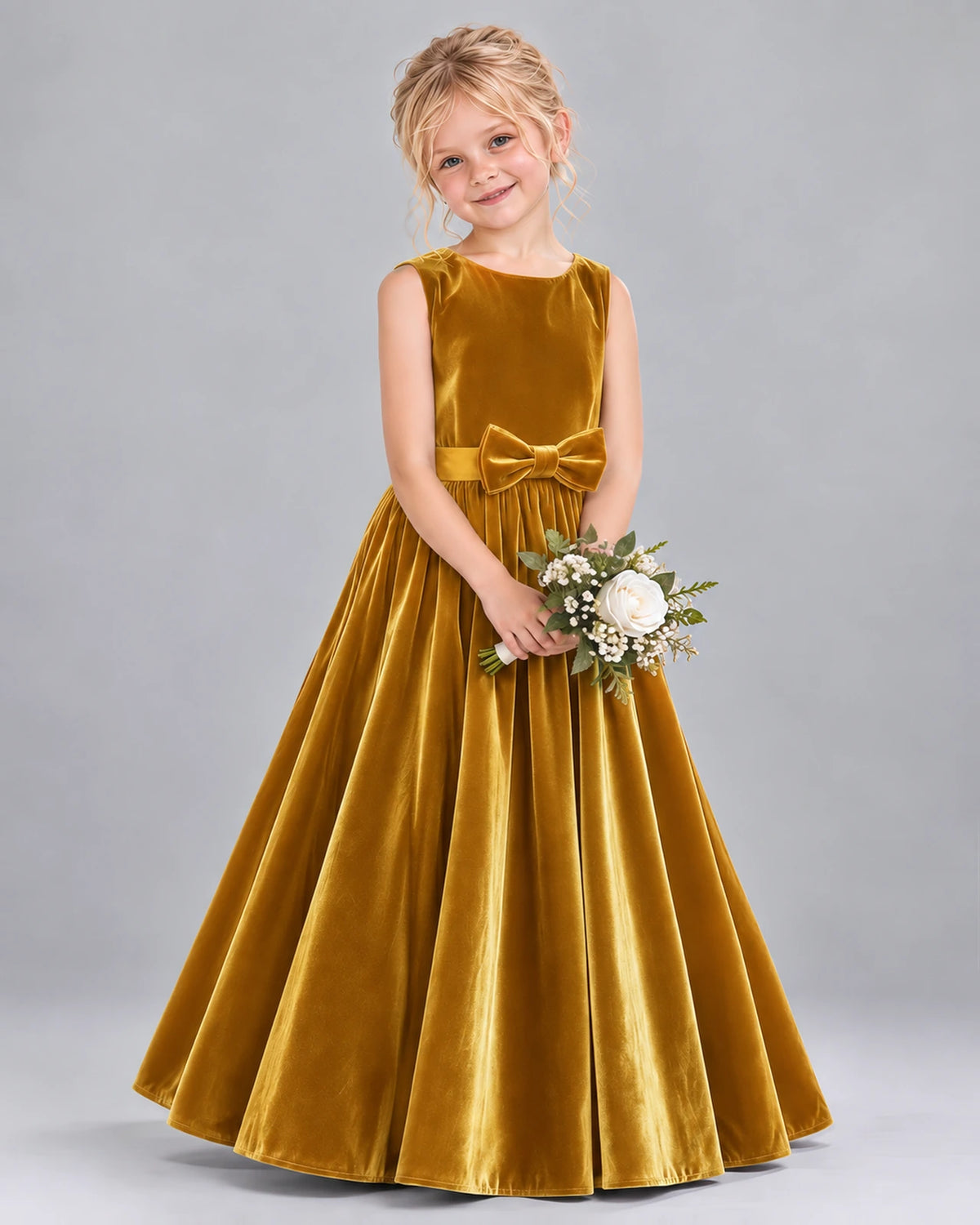 Gold A-line Junior Bridesmaid Dresses Front