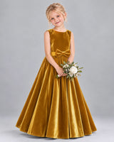 Gold A-line Junior Bridesmaid Dresses Front