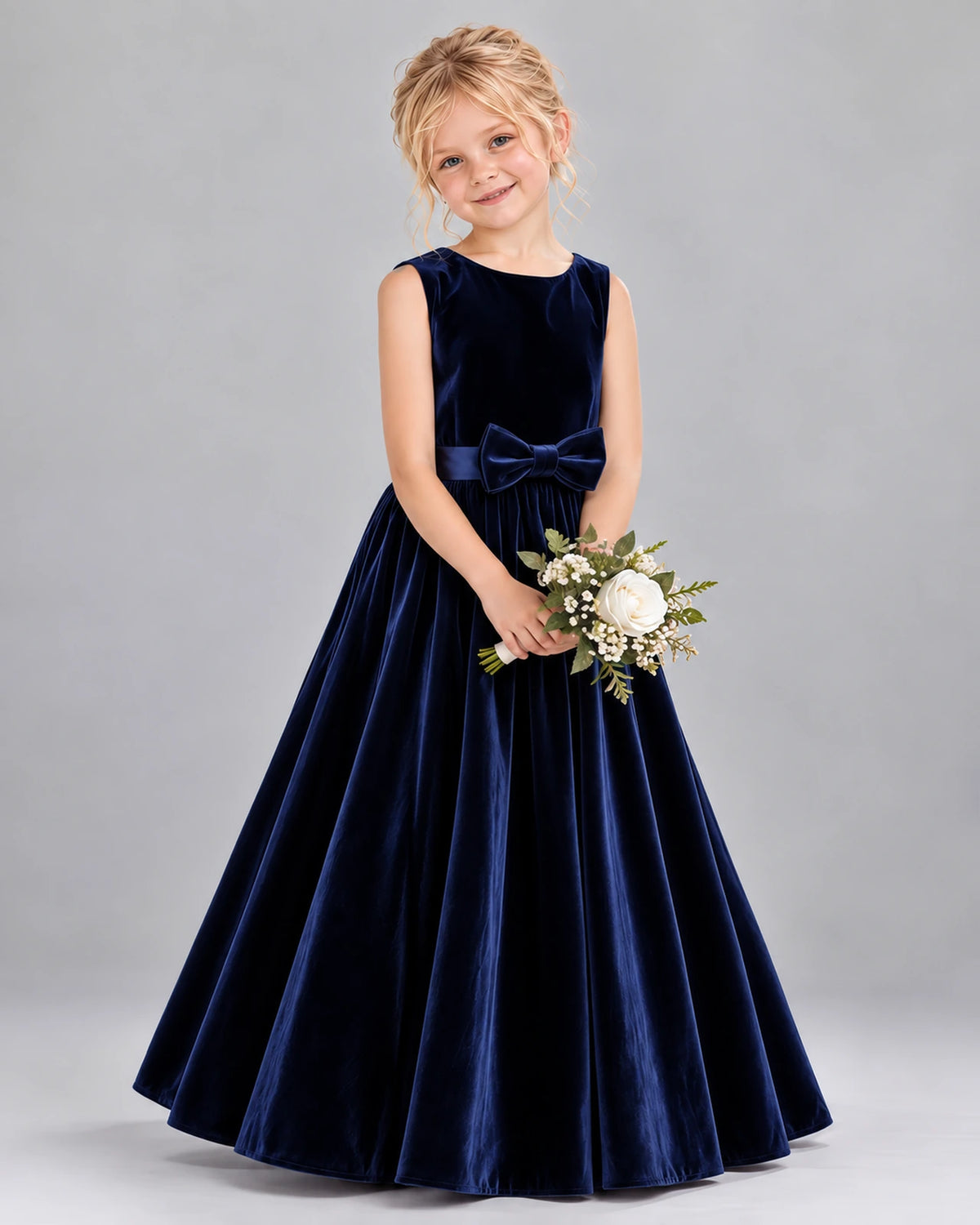 Navy Blue A-line Junior Bridesmaid Dresses Front