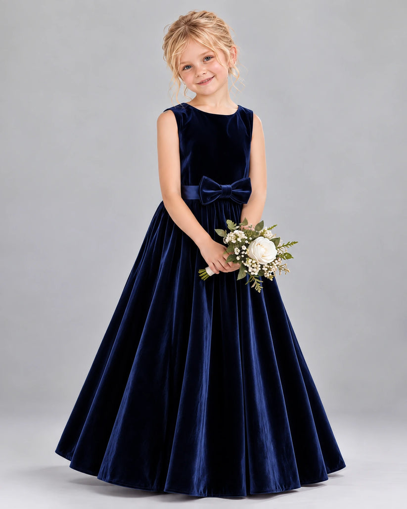 Navy Blue A-line Junior Bridesmaid Dresses Front