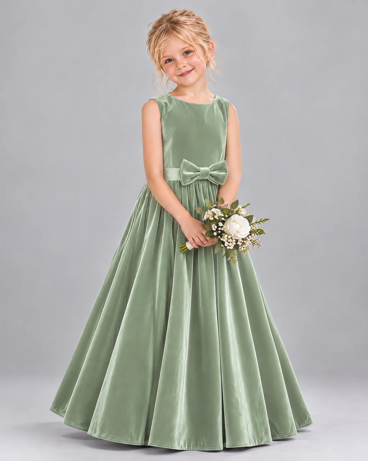 Sage Green A-line Junior Bridesmaid Dresses Front
