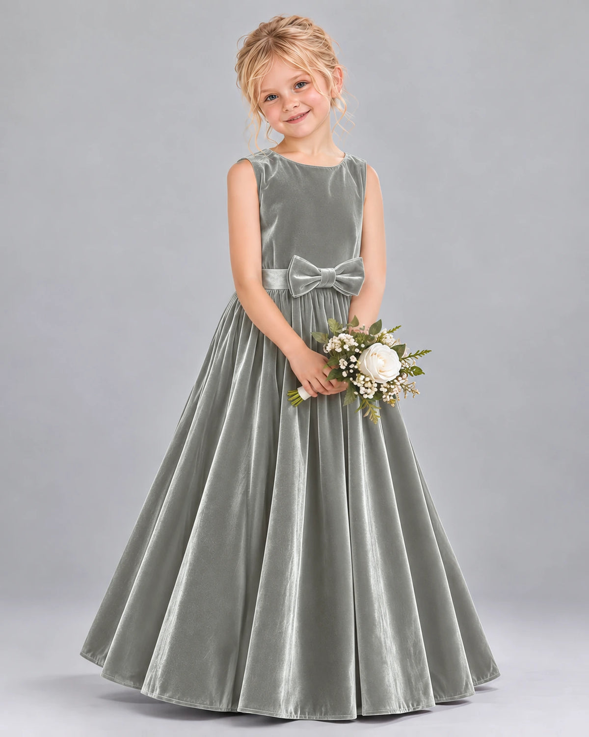 Silver A-line Junior Bridesmaid Dresses Front