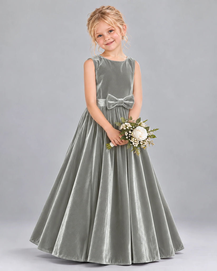 Silver A-line Junior Bridesmaid Dresses Front