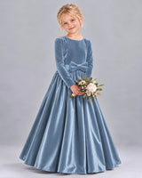 Dusty Blue Ball Gown Girls Formal Dress Front