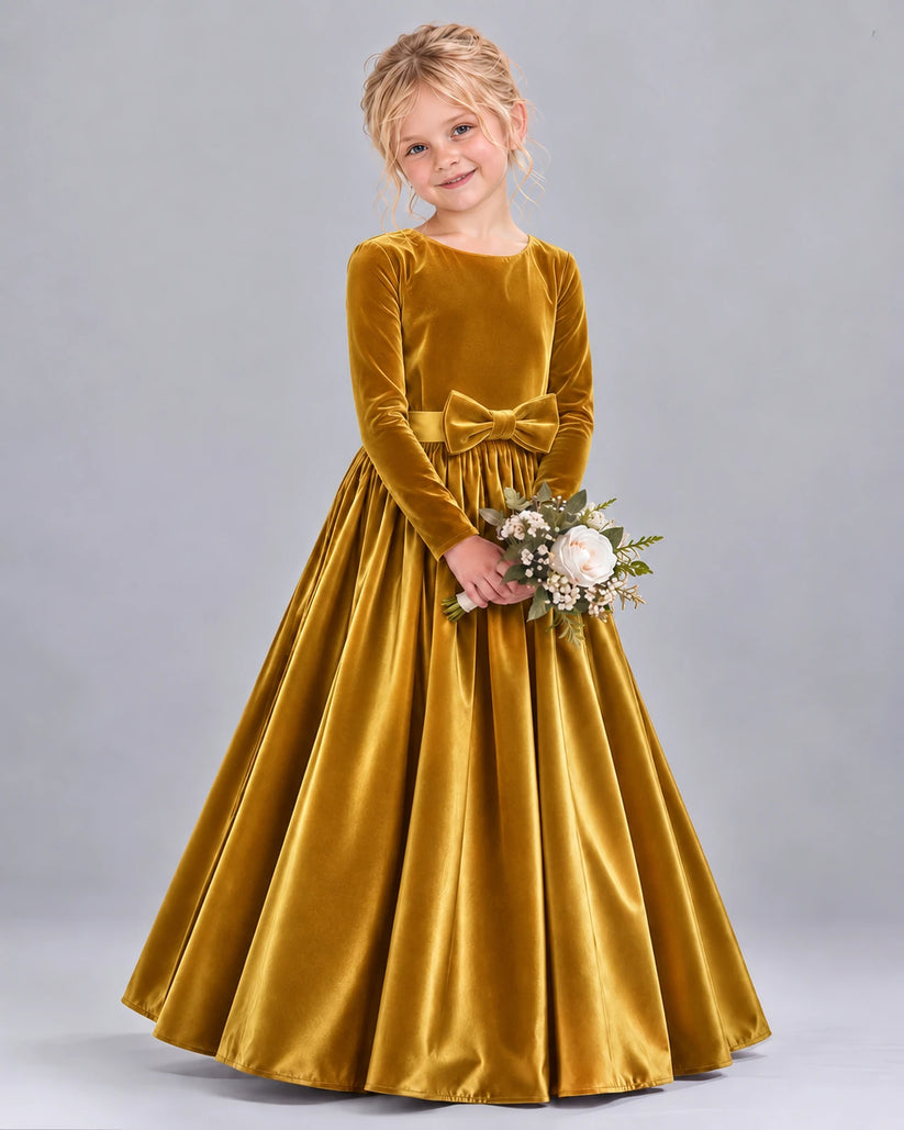 Gold Ball Gown Girls Formal Dress Front