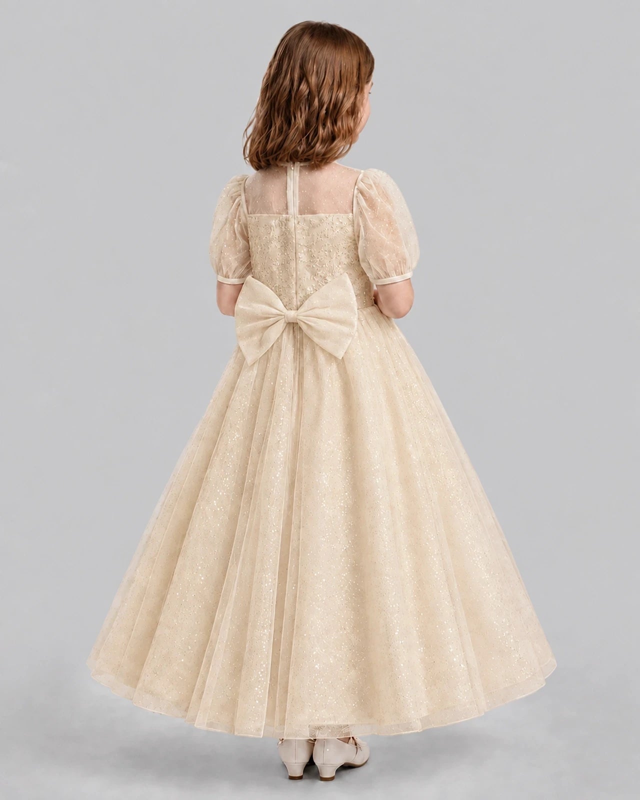Champagne A-line Flower Girl Dresses Back