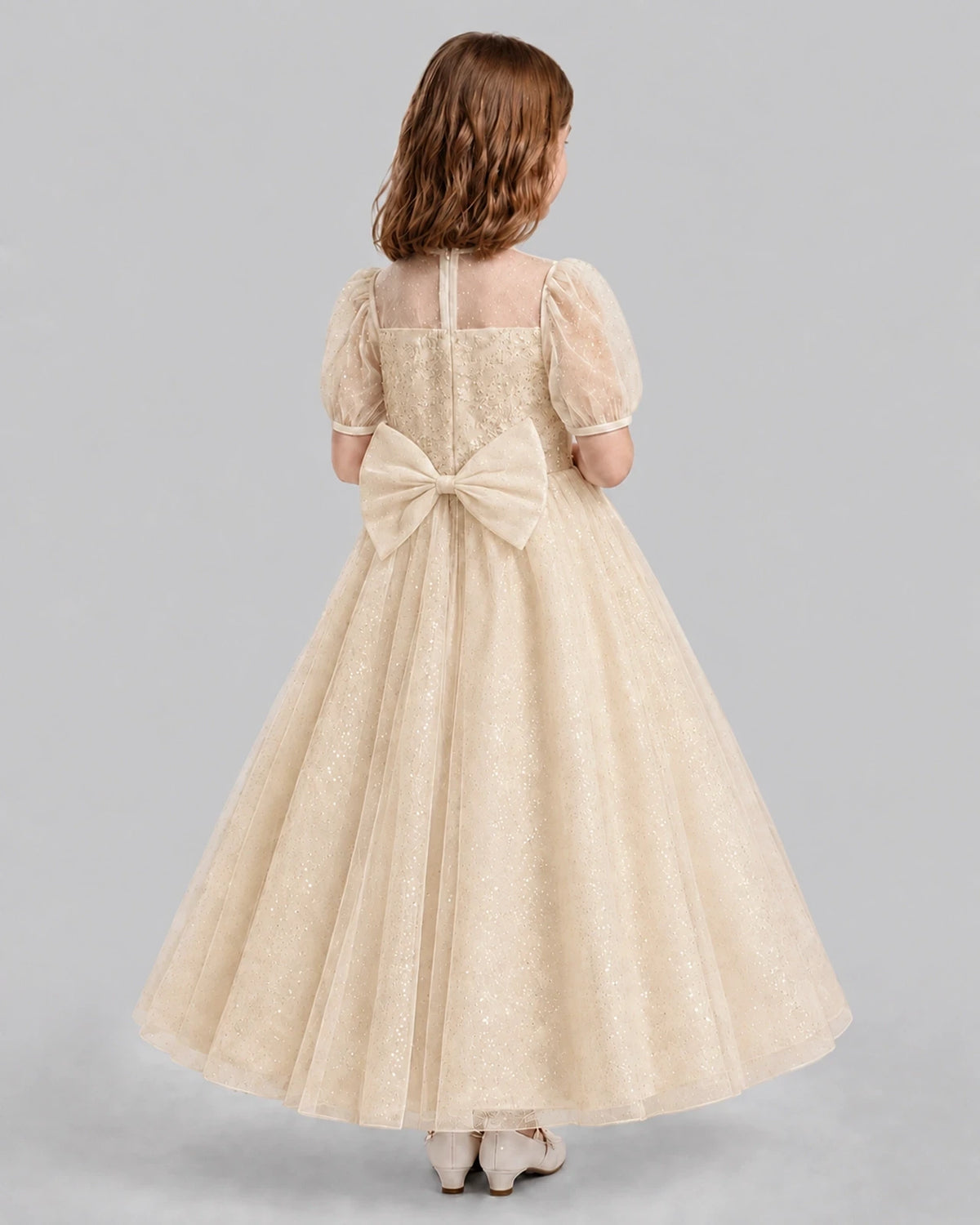 Champagne A-line Flower Girl Dresses Back