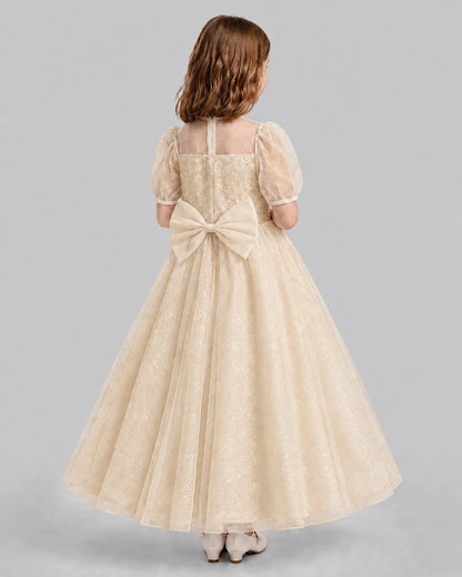 Champagne A-line Flower Girl Dresses Back