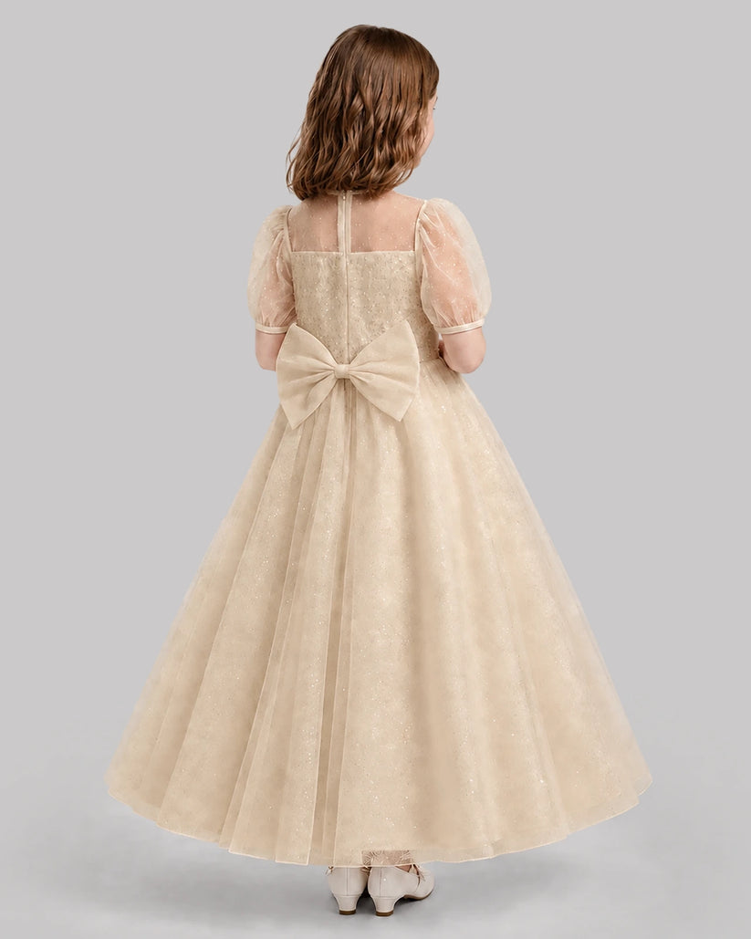 Champagne A-line Flower Girl Dresses Back