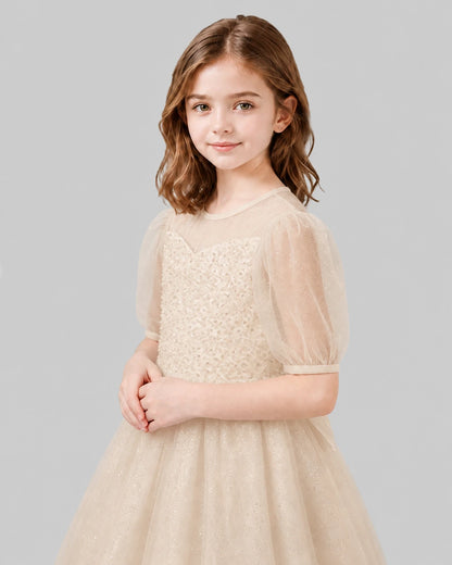 Champagne A-line Flower Girl Dresses Detail