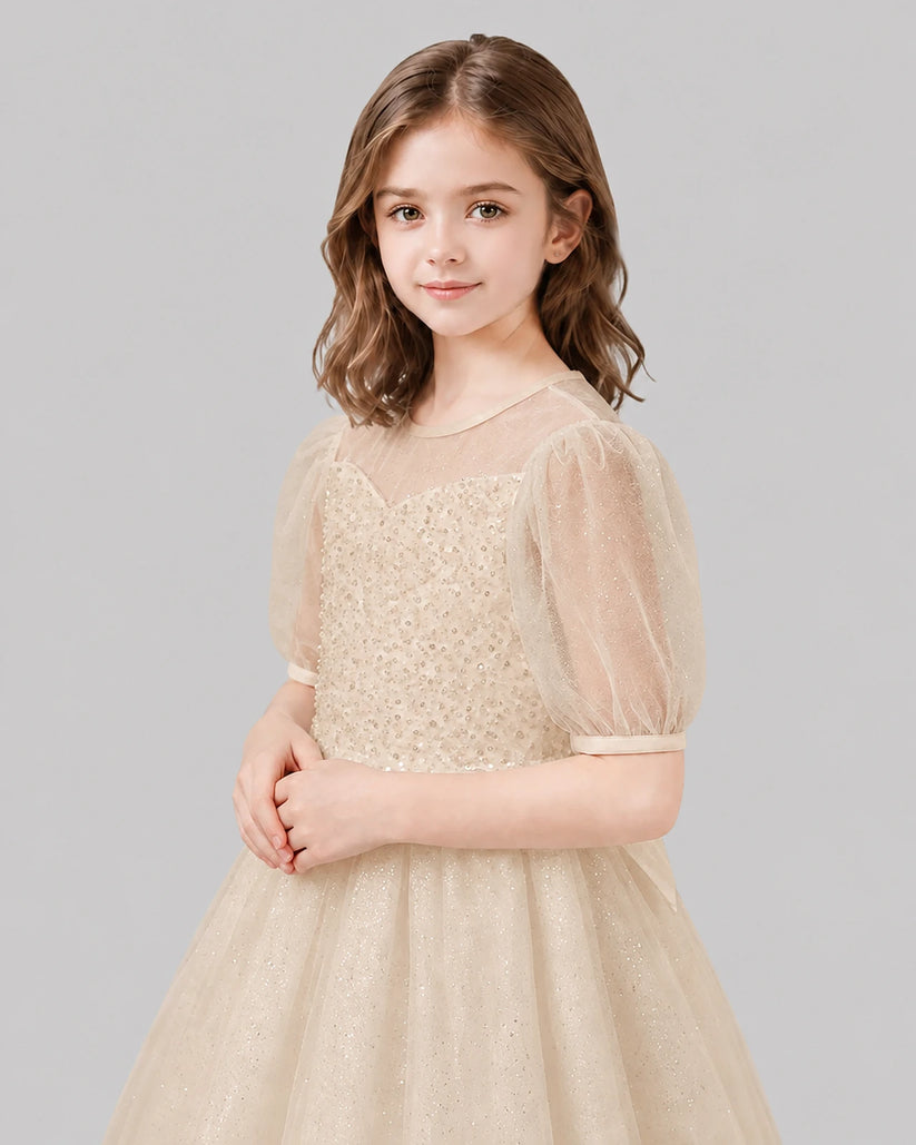 Champagne A-line Flower Girl Dresses Detail