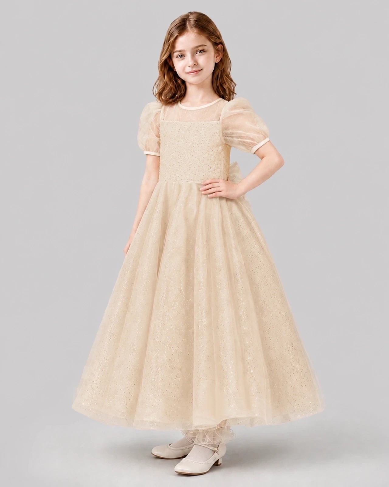 Champagne A-line Flower Girl Dresses Front