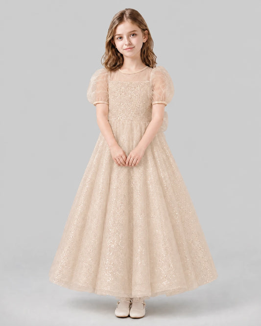 Champagne A-line Flower Girl Dresses Front