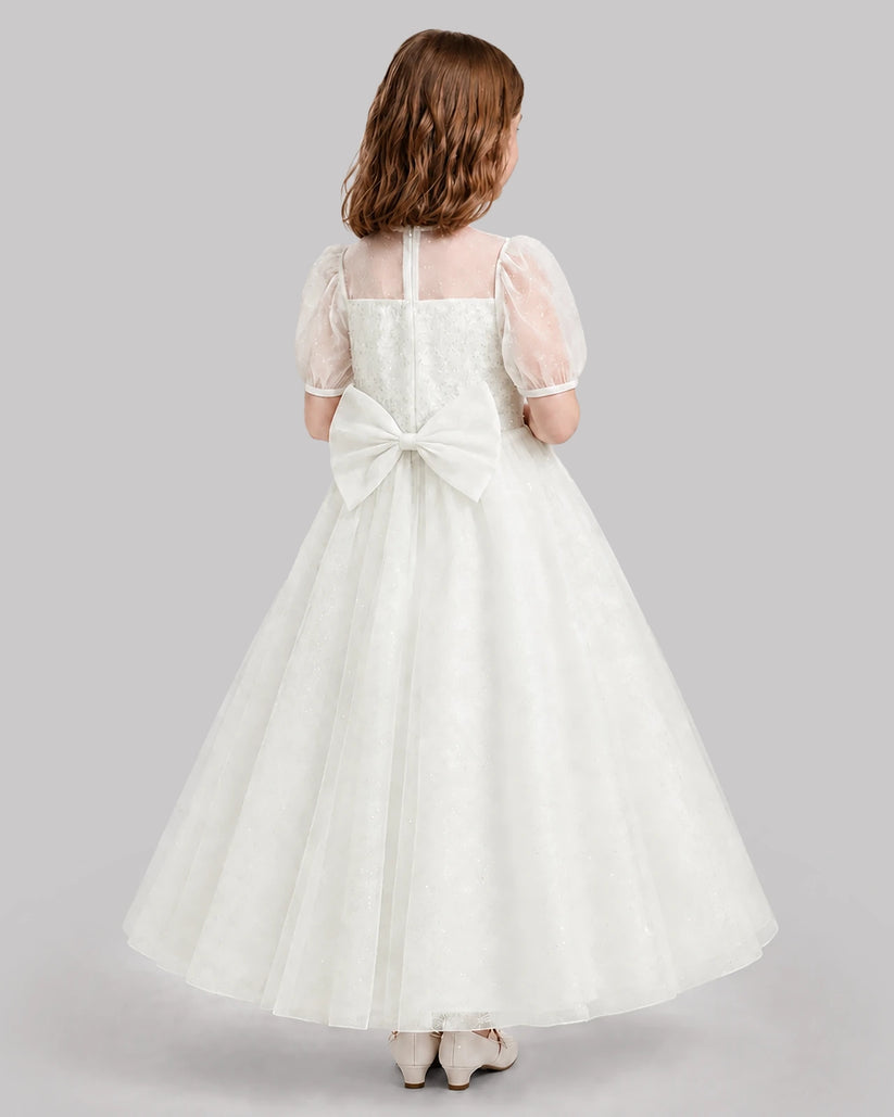 Ivory A-line Flower Girl Dresses Back