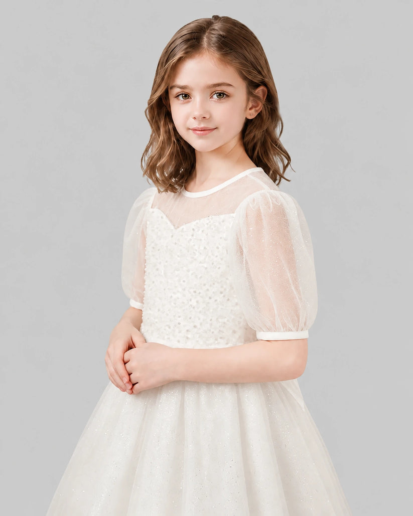 Ivory A-line Flower Girl Dresses Detail