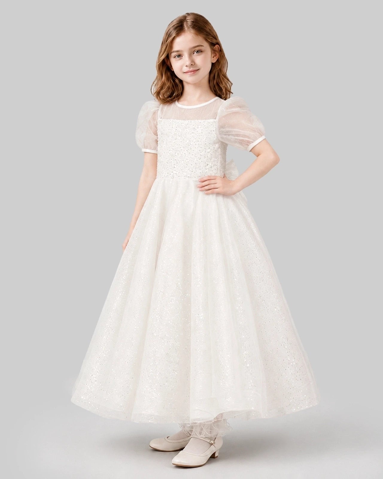 Ivory A-line Flower Girl Dresses Front