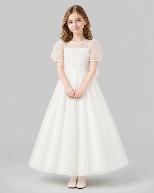 Ivory A-line Flower Girl Dresses Front