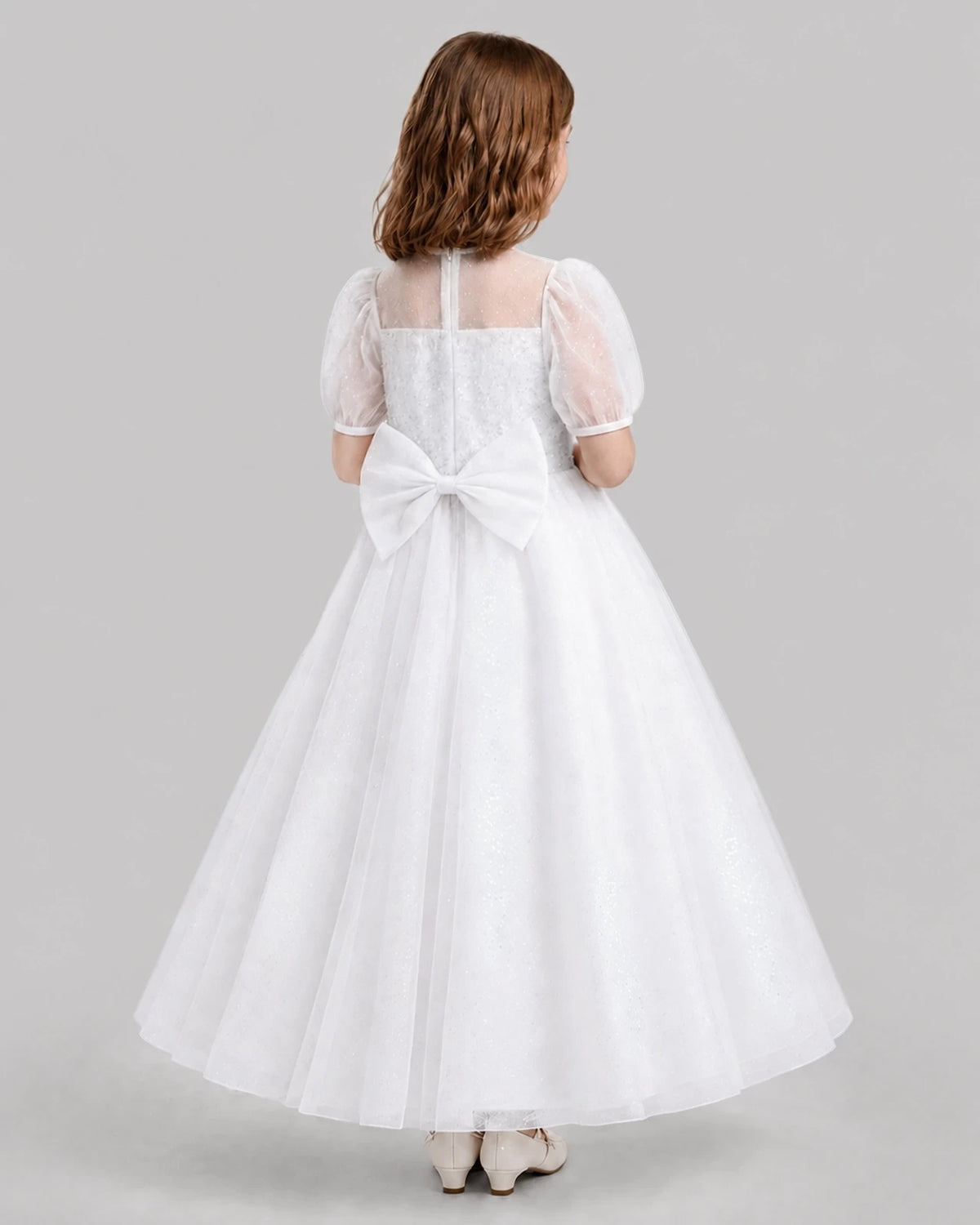 White A-line Flower Girl Dresses Back